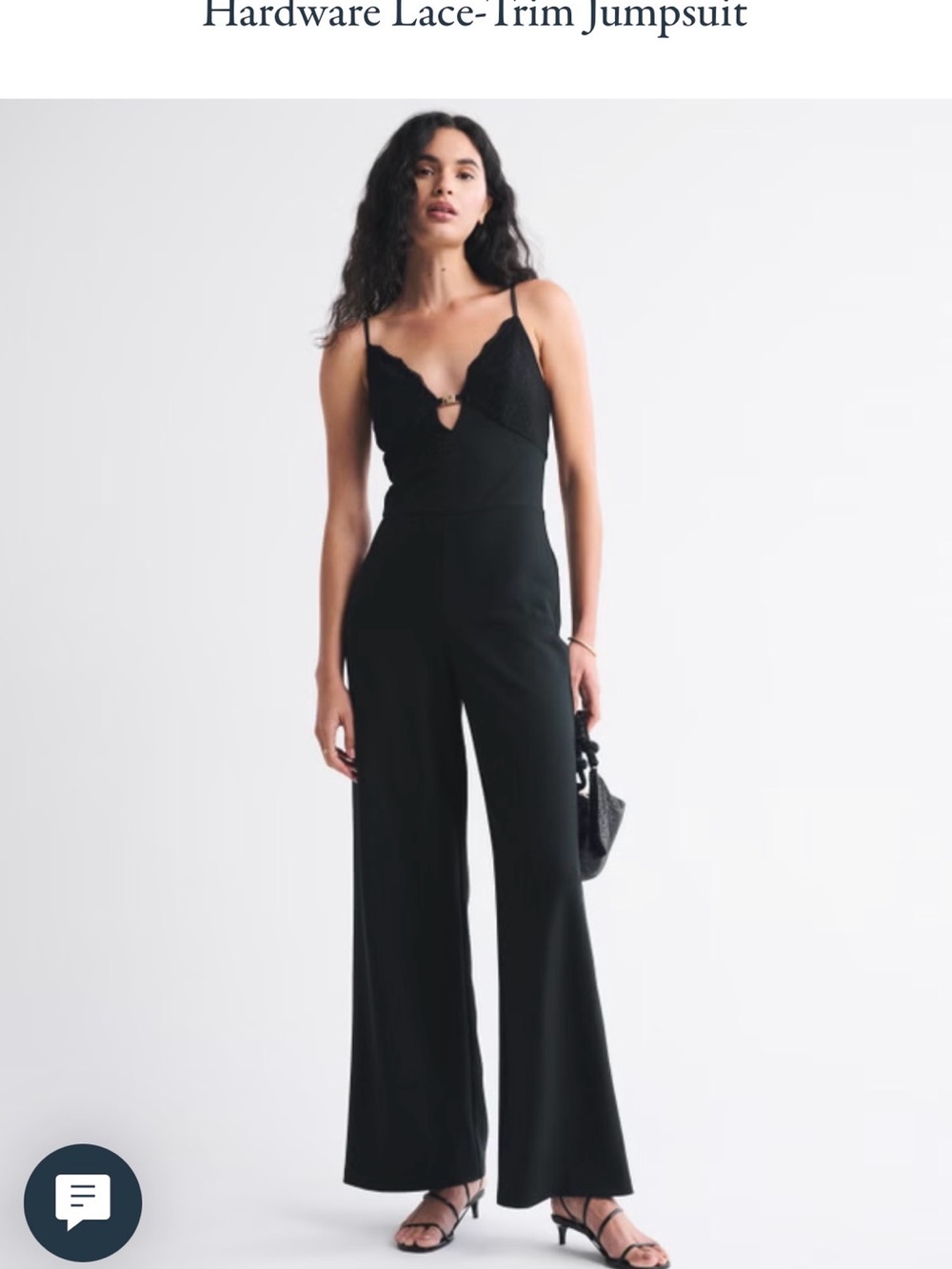 Abercrombie & Fitch Black Lace-Trim Wide-Leg Jumpsuit with Spaghetti Straps